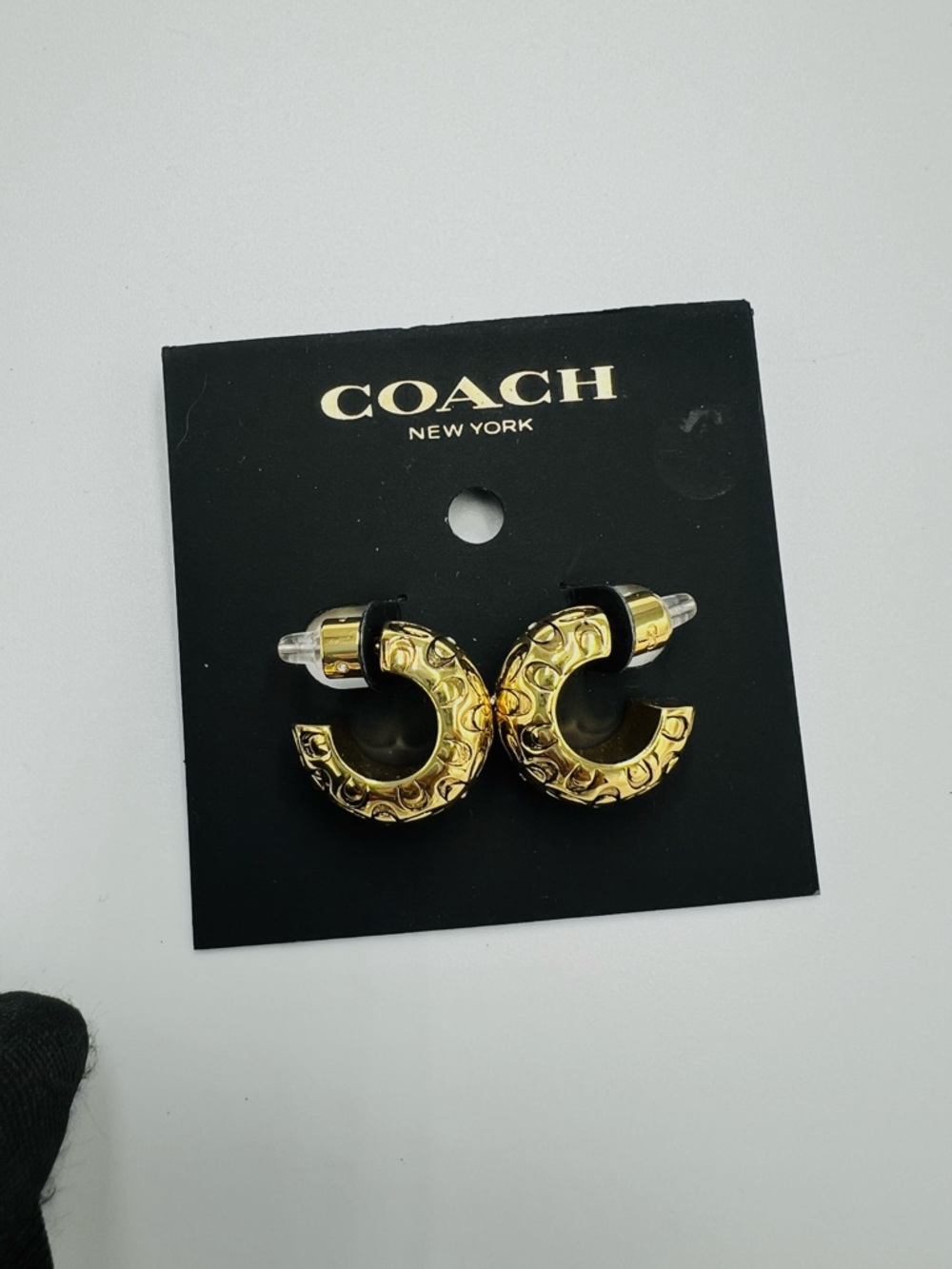 Coach Quilted Signature Chunky Hoop Earrings - Picture 3 of 6